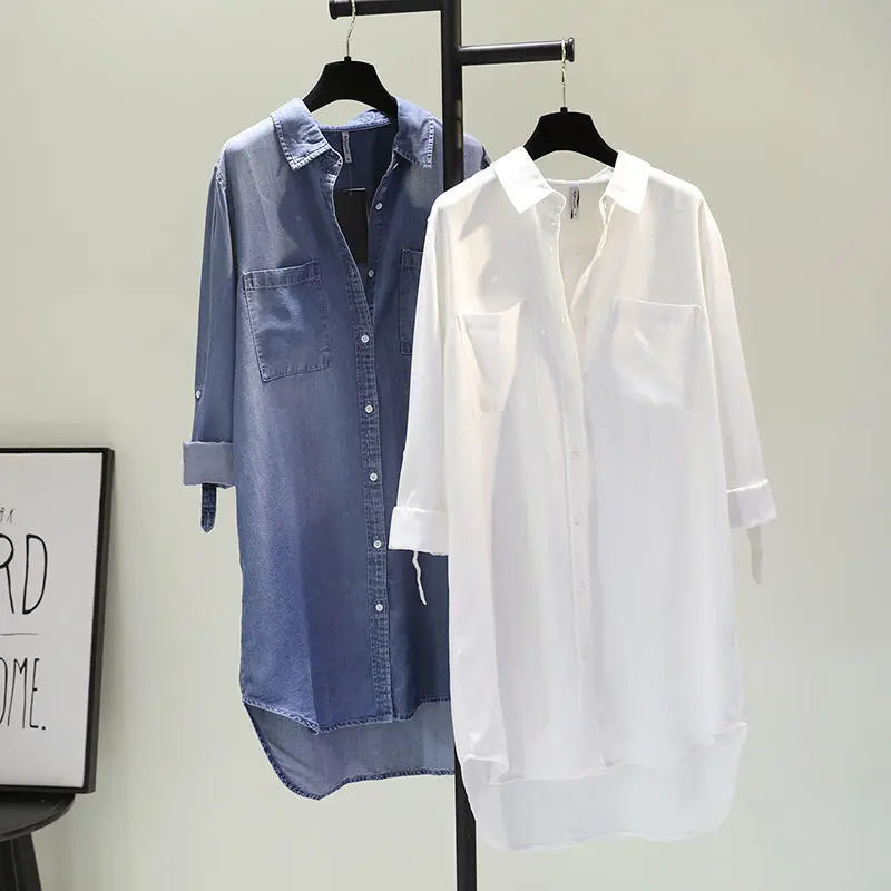 Fashion Women's Clothing Shirt Medium Long Containing Cotton Shirt