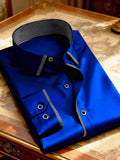 2025 New Men Patchwork Shirt Fashion Dress Tuxedo Long Sleeve Smart