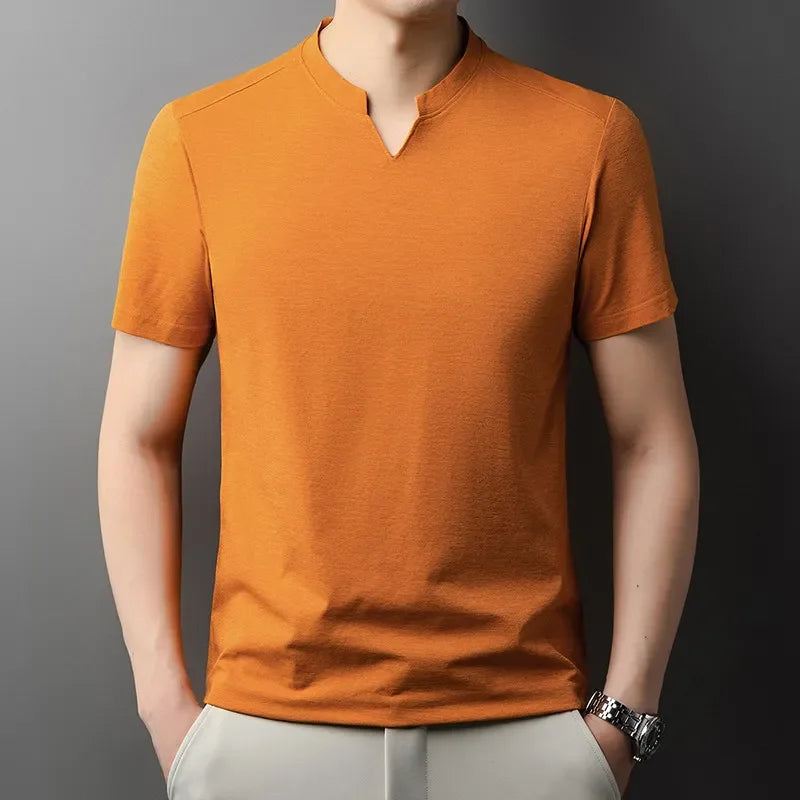 Korean Men's Casual and Fashionable Small V-neck Solid Color Short