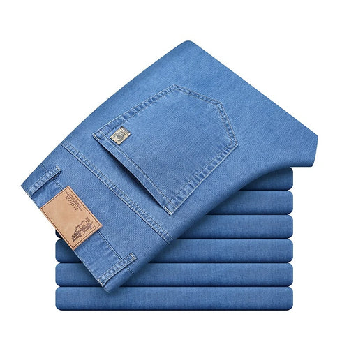 Men's Ice Silk Jeans Summer New Lyocell Thin Business Casual Denim