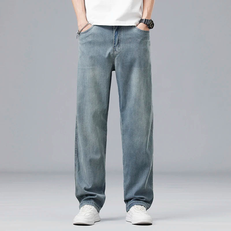 Korean Version Men's Ice Silk Pants, Summer Ultra-thin Lyocell Jeans,