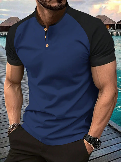 Men's Contrasting Color Henry Shirt T-shirt Summer Casual Raglan
