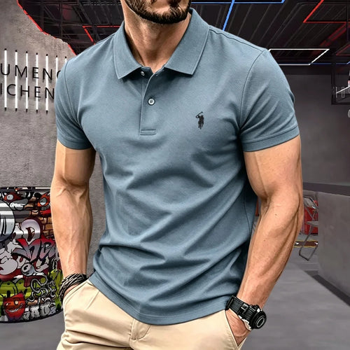 100% pure cotton high-end brand men's short sleeve polo shirt 2026