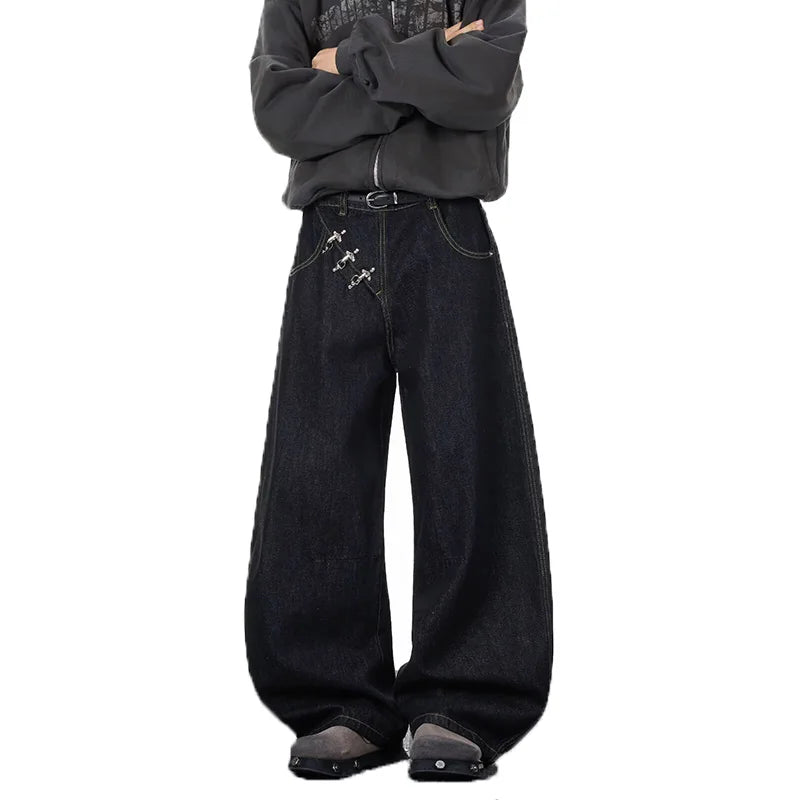2026 Spring/Summer Korean Black Men'S Curved Knife Jeans Loose