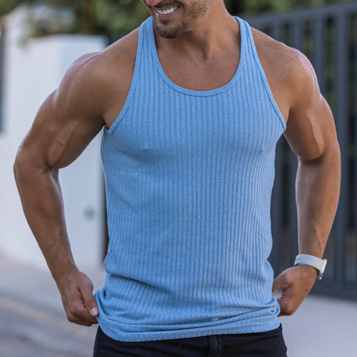 2023 Summer men Vest stripe gym Tank top Men Fitness sleeveless shirt