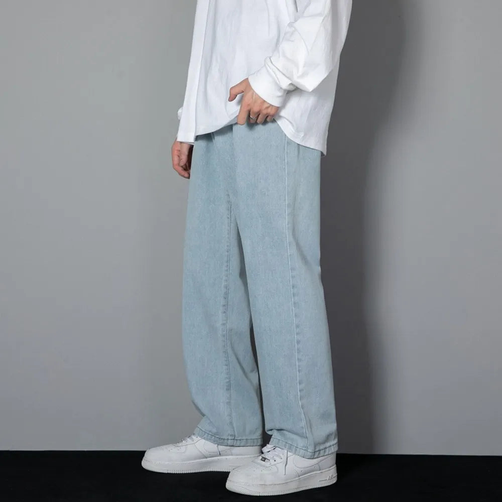 Korean Solid Colors Men's Casual Long Jeans Classic Man Four Seasons