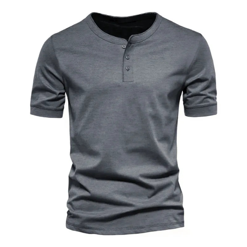 Casual Solid Color Print Men's Henley Shirt Fashion Loose Henry Collar