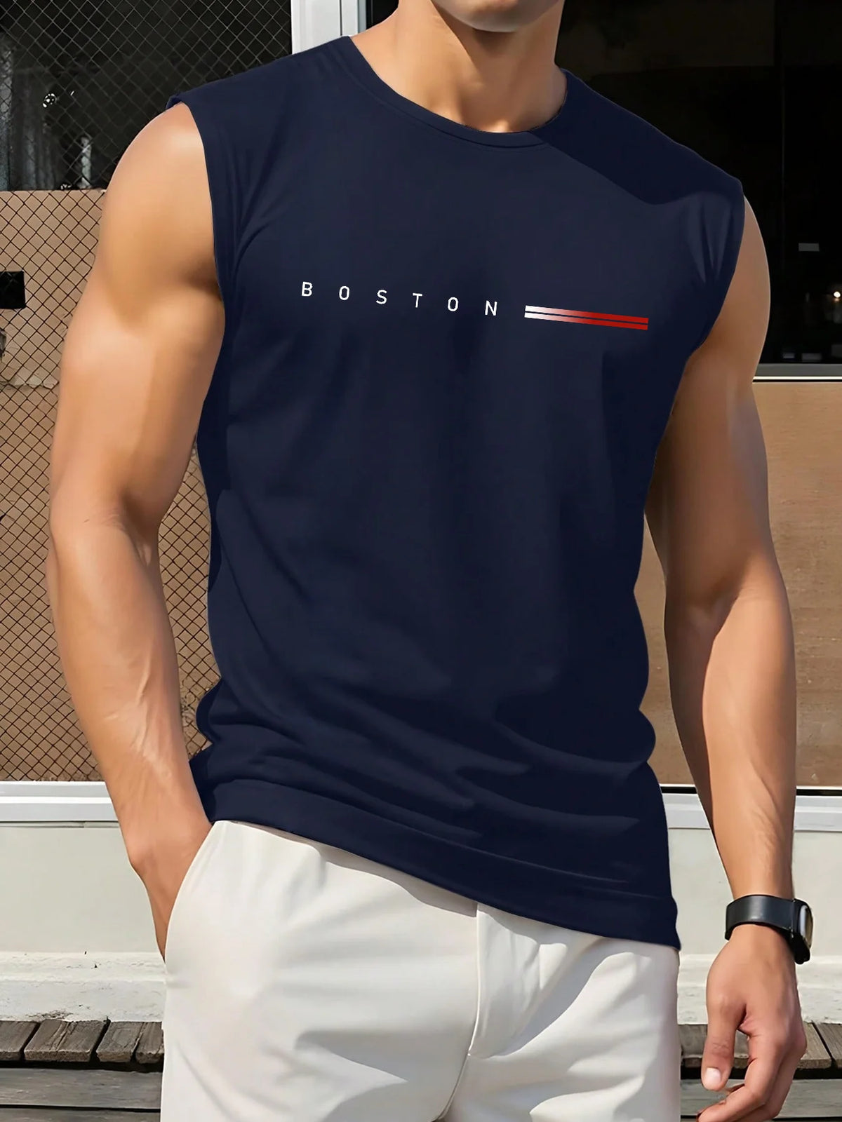 100 cotton BOSTON Men's summer fashionable casual sports loose printed