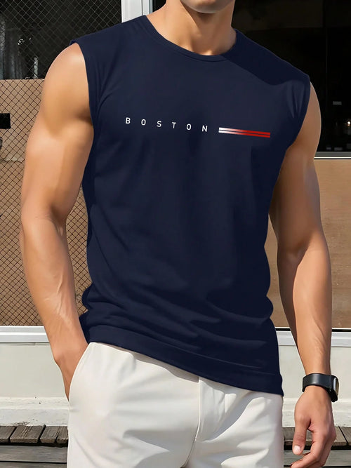 100 cotton BOSTON Men's summer fashionable casual sports loose printed