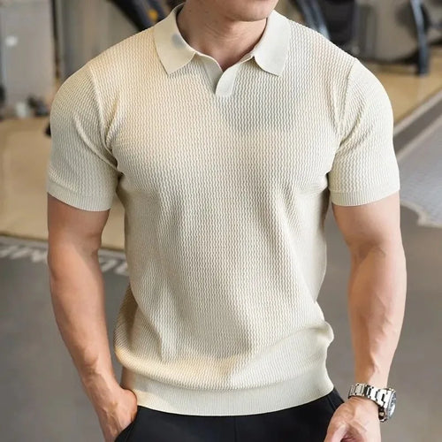 Men's Knitted Business Polo Shirt Summer Ice Silk Breathable Elastic
