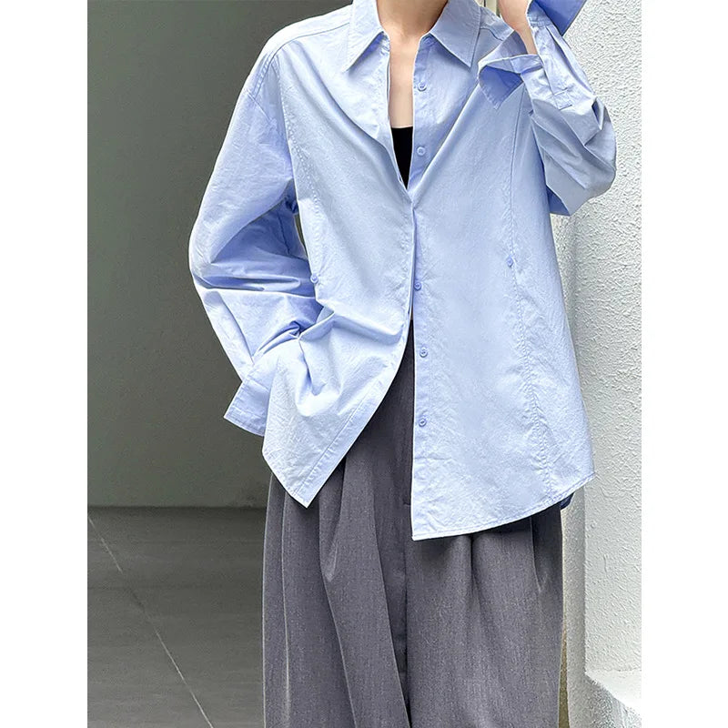 Women Cotton Material Blouses Turn Down Collar Office Blouses Womens