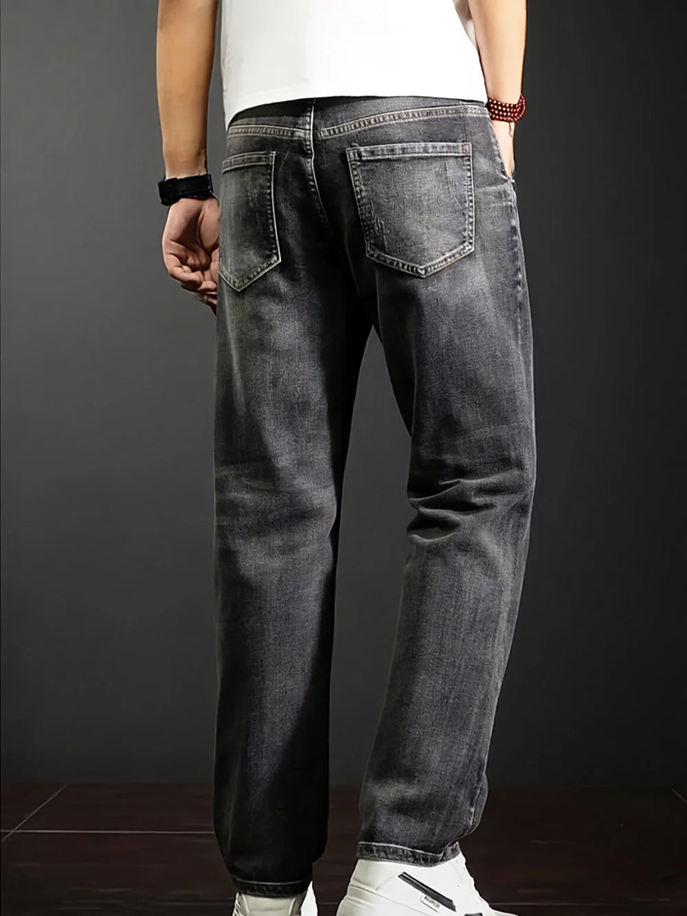 Men's New Straight Leg Stretchable Jeans Casual Pants with Personality