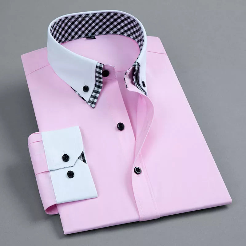 Men's Long Sleeve Dress Shirt Non Iron Double Layer Business Formal