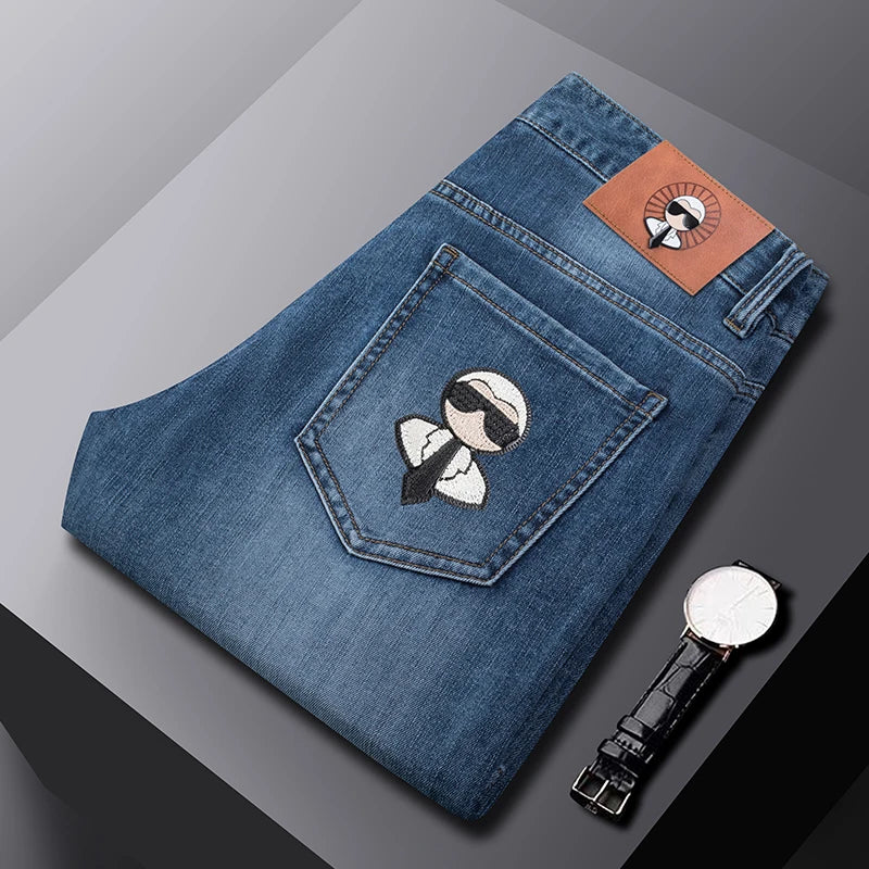 Fashion Men Jeans Stretch Straight Leg Casual Slim Fit Denim Pants