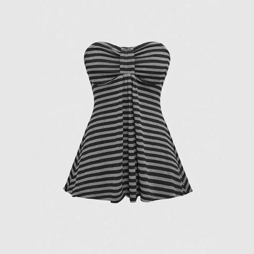 Gothic Y2K Women's Strapless Tops Sexy Slim Chic Casual Striped Crop