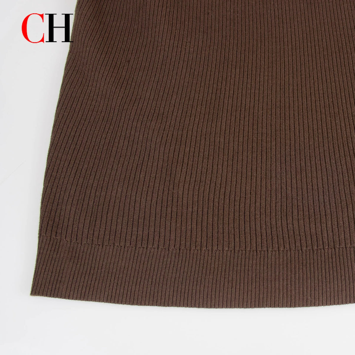 CH Men Luxury Vertical Ribbed Knit Polo Shirt Red Mini Embroidery Left