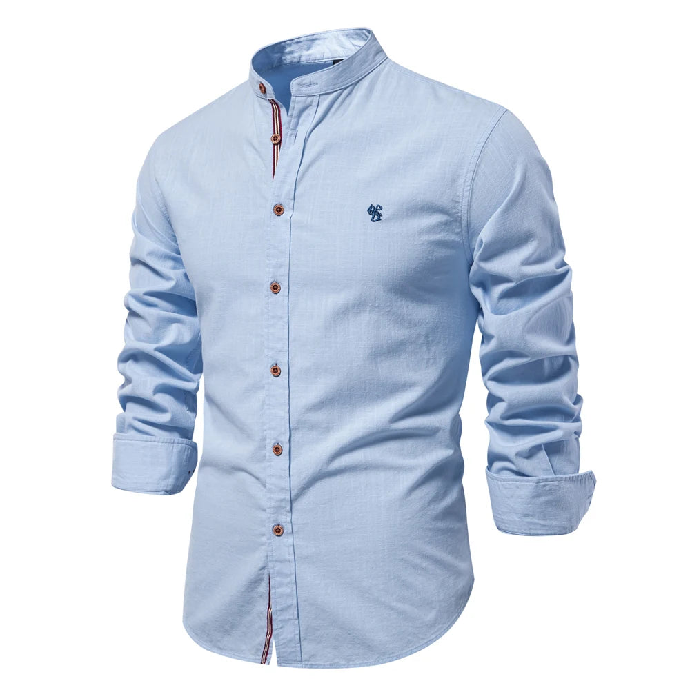 AIOPESON 100% Cotton Social Shirt Men Solid Color Long Sleeve High