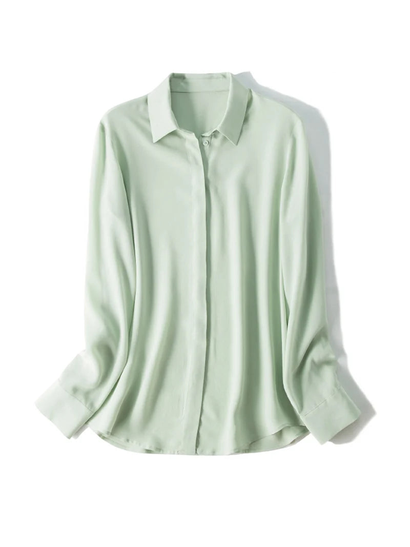 SuyaDream Women Silk Dress Shirts 100% REAL SILK Solid Long Sleeved