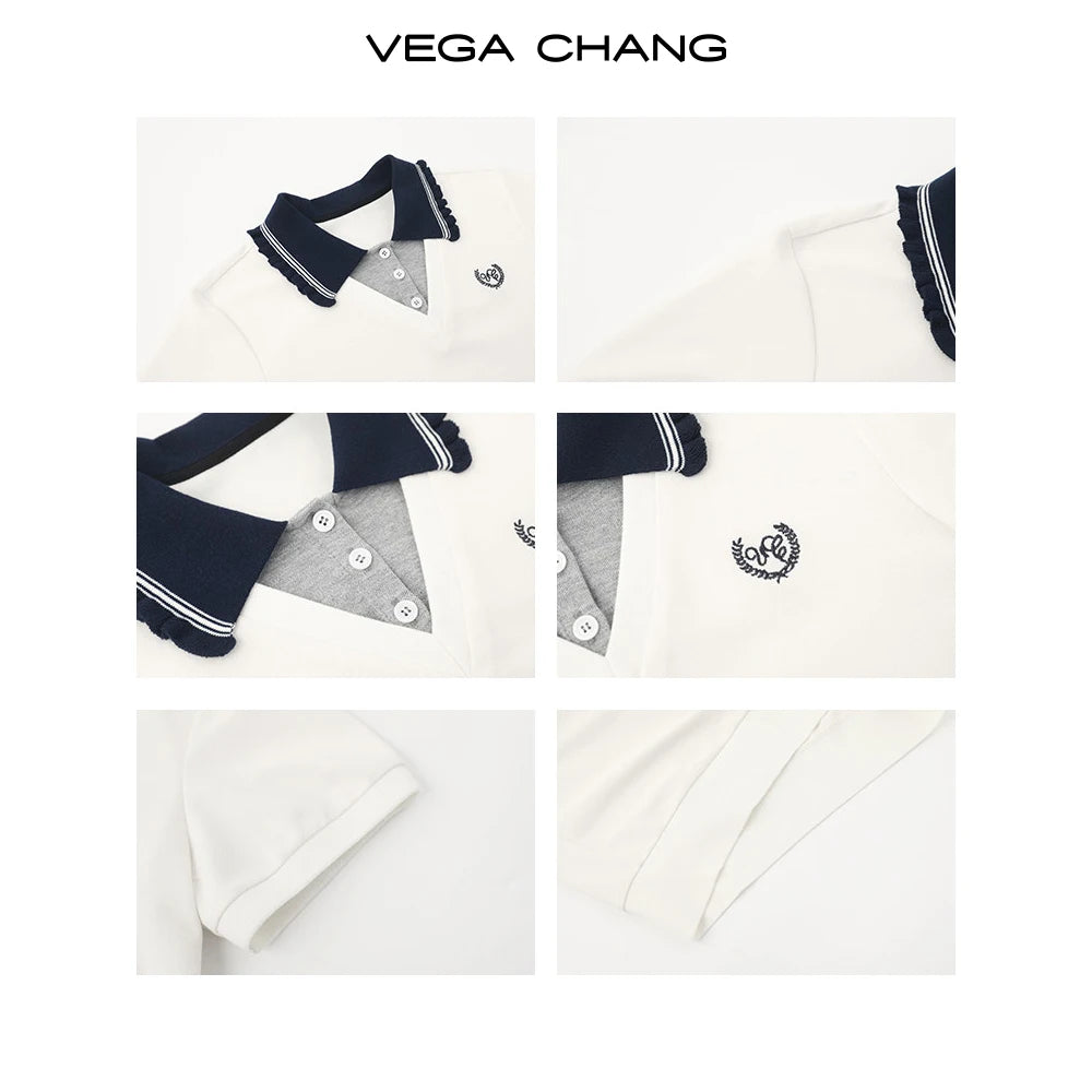 Vega Chang New Summer Style Women's Lapel Short-Sleeved T-Shirt Fake