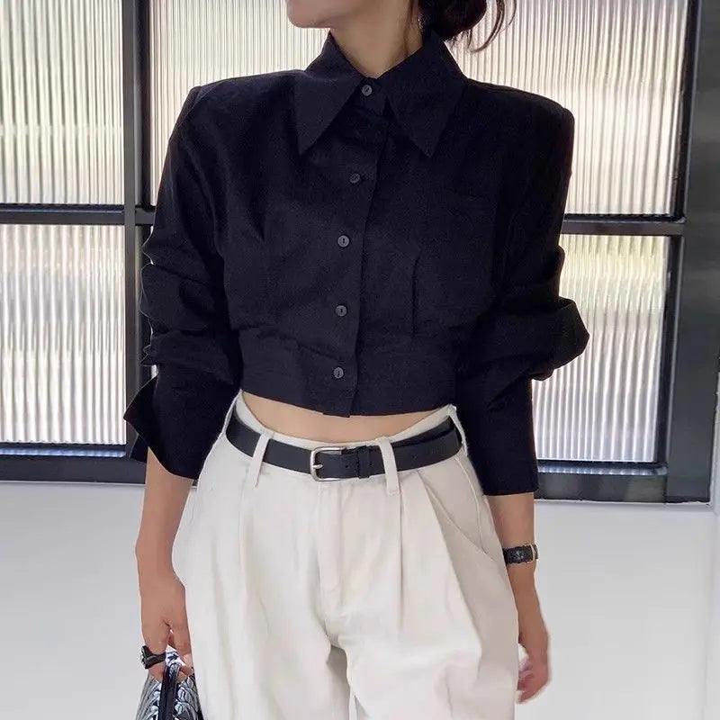 Spring Autumn New Fashion Turn-down Collar Long Sleeve Solid Color