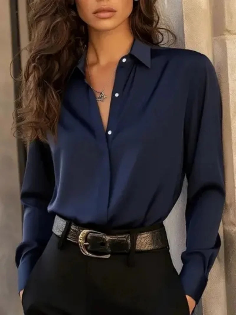 Women's  Long Sleeve Button Down Blouse - Elegant Office Chic Top with