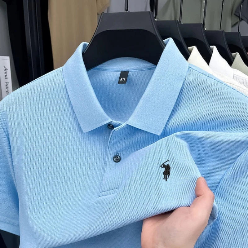 100% pure cotton high-end brand men's short sleeve polo shirt 2026