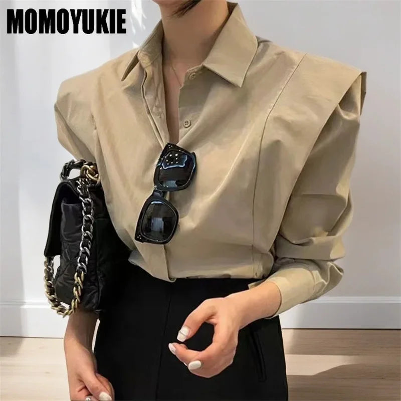 2023 Spring Women Blouses Fashion Vintage Simple Closure Panel Ruffles