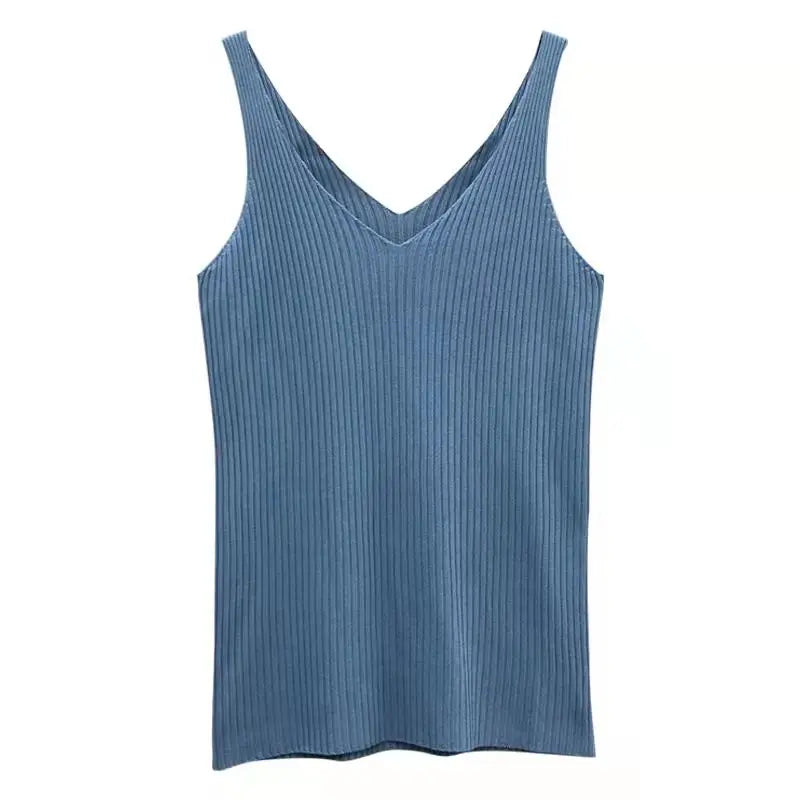 Summer Casual Tank Top Women Sleeveless Knitted T-Shirts Female