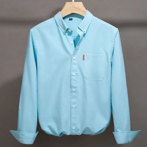100% Cotton Oxford Shirt For Men Long Sleeve Solid Casual Business