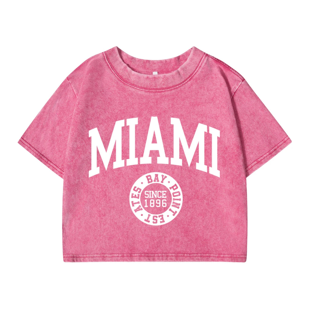 Women'S Cotton Washed T-Shirts Summer Distressed Regular Fit Crop Tops