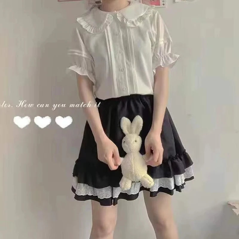 Zoki Japanese Sweet Women Blouses Lolita Style White Kawaii Peter Pan