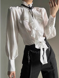Deeptown White Ruffles Elegant Vintage Women Blouses Black Y2k