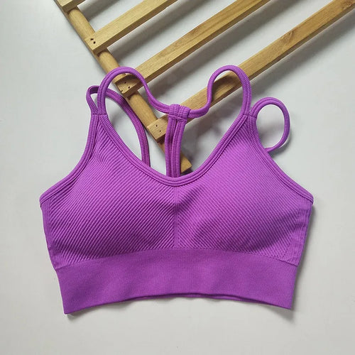 Women's Seamless Stretchy Backless Spaghetti Strap Sports Bra Tank Top