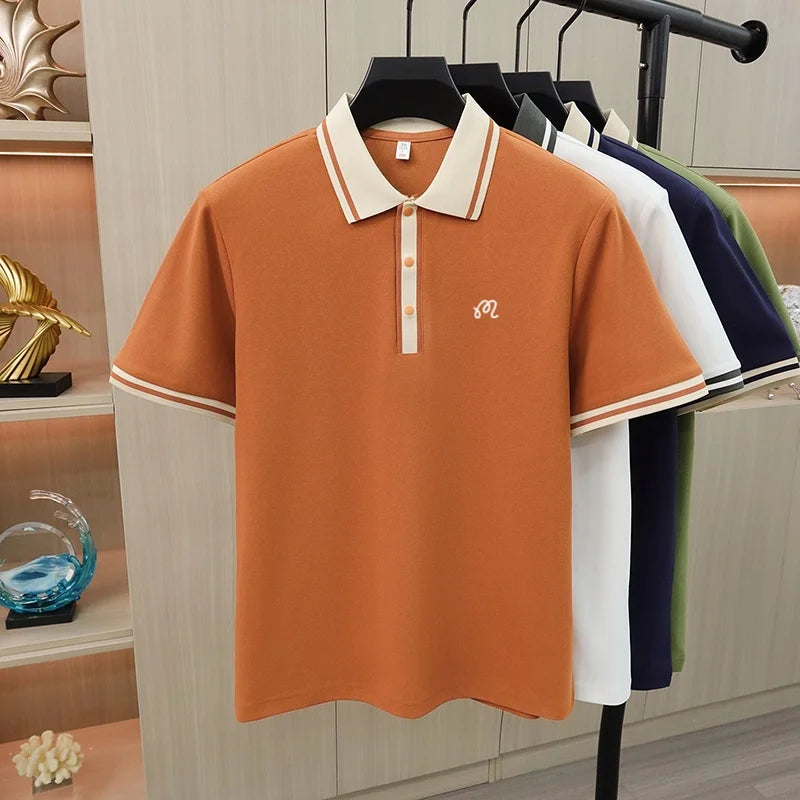 New High End Men's Brand Lapel Polo Shirt Summer Exquisite Print Short