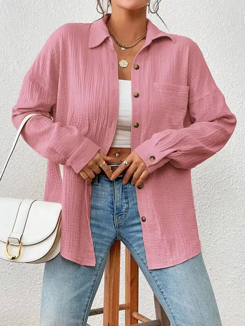100% Cotton Gauze Muslin Women Shirts Casual Turn Down Collar Long