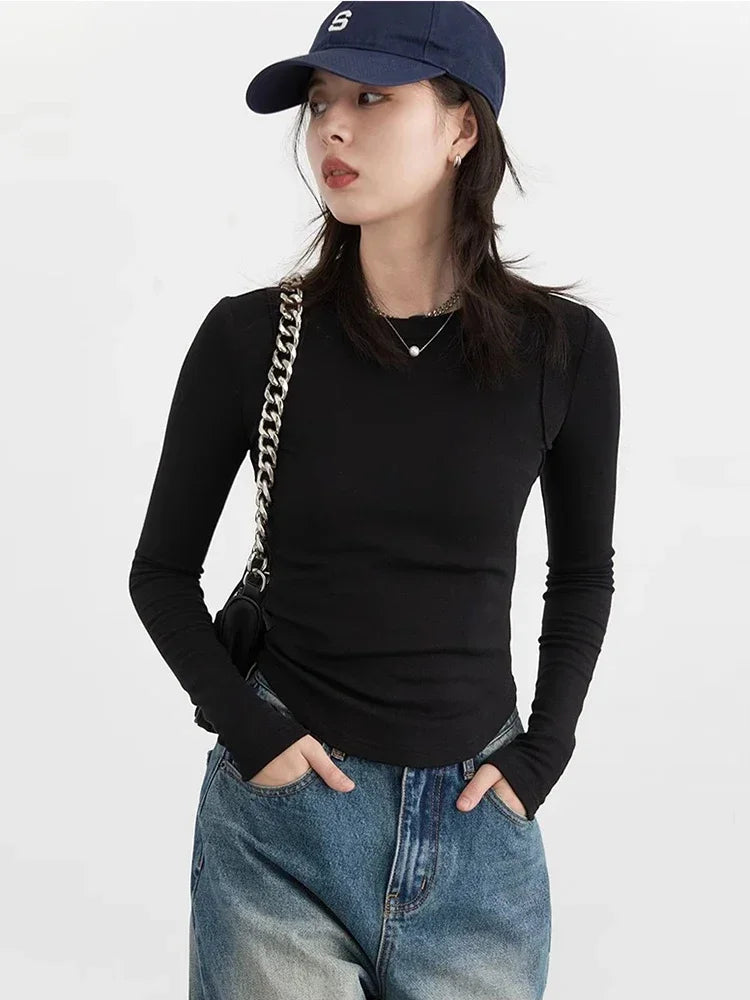 CHIC VEN Women T-Shirts Solid New Basic Heating Cashmere Round Neck