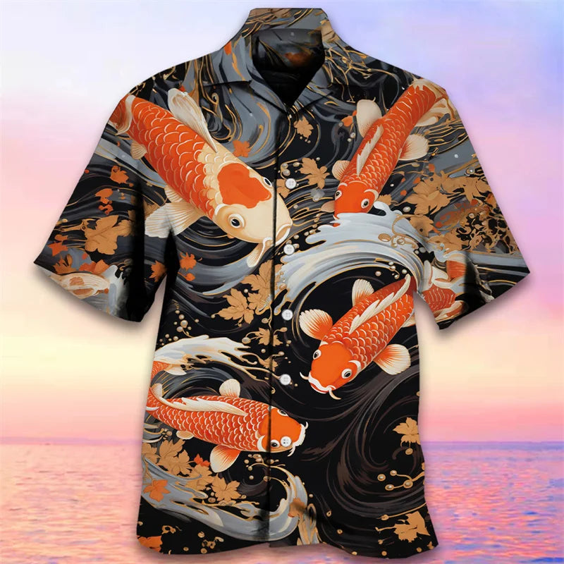Hawaiian Carp 3D Printed Beach Shirts Hawaii Fish For Men Clothes