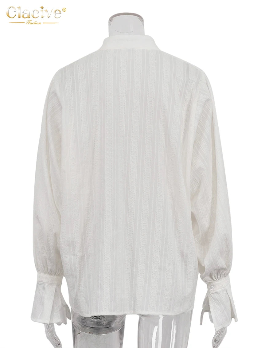 Clacive Fashion Loose White Cotton Women's Shirt 2025 Casual Lapel