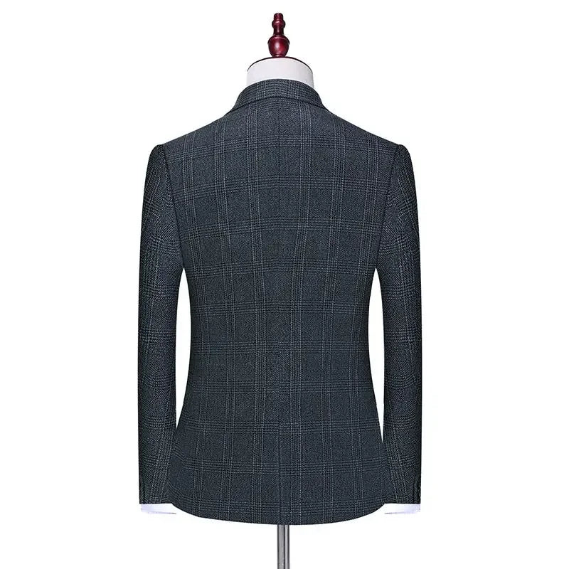 Linen Suit (Blazer+ Vest+Pants) Men's Fashion Hosts British Style Work