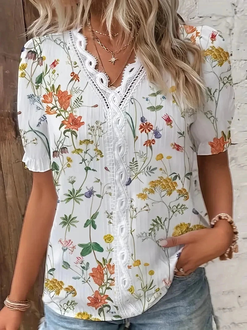 2024 Fashion Casual Vacation Shirt Women Summer V Neck Hollow Out