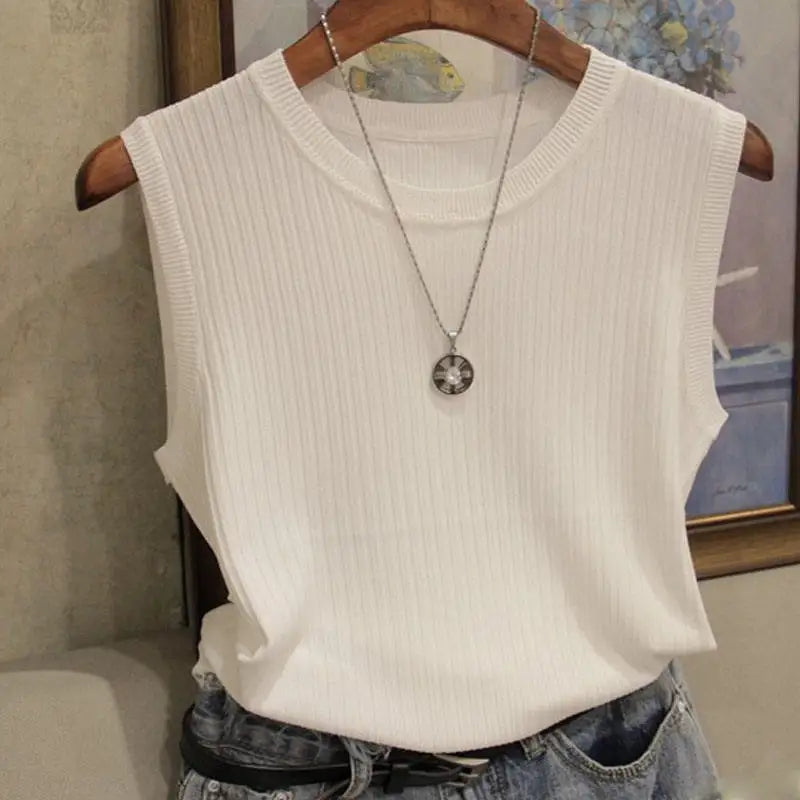 2024 Summer New Fashion Knitted Vests O-neck Sleeveless Casual Thin