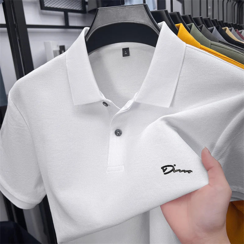 Men's Summer High-End Printed Golf Polo Shirt with Collar, Solid
