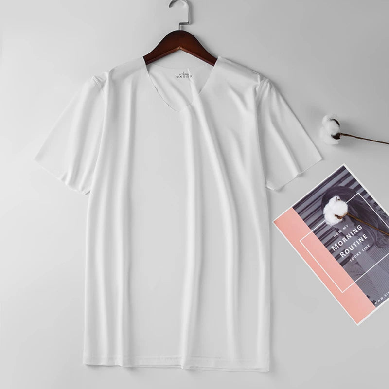2025 Men's Thin Short Sleeve Ice Silk Without Summer Solid Color T