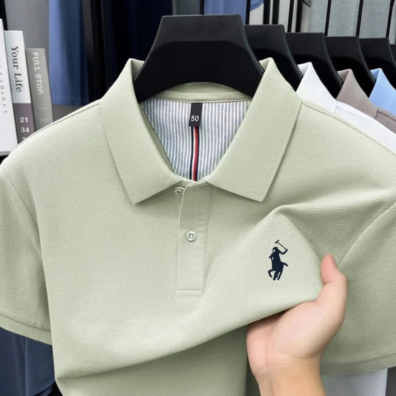 100% pure cotton 2026high-end brand men's short sleeve polo shirt