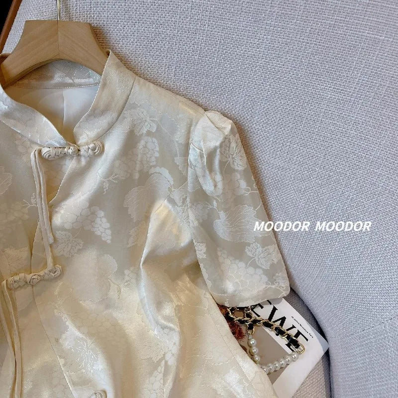 Chinese Style Short Sleeve Shirt Women's Summer Retro Elegant