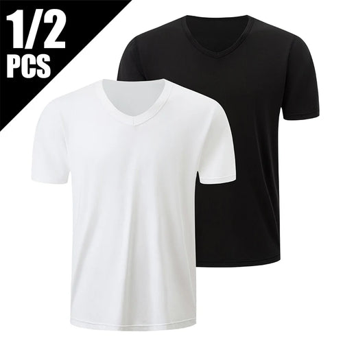 1/2/3 Piece Men's Solid Color Four Season Short Sleeved V-neck Sports