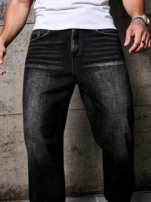1pc Vintage Style Men's Black Washed Distressed Loose Wide Leg Relaxed
