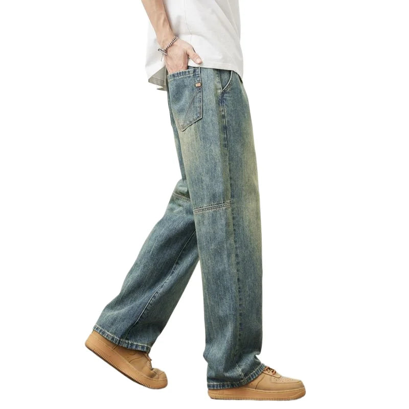 Jeans Fashionable Splicing Design Straight Wide-leg Pants Korean Retro