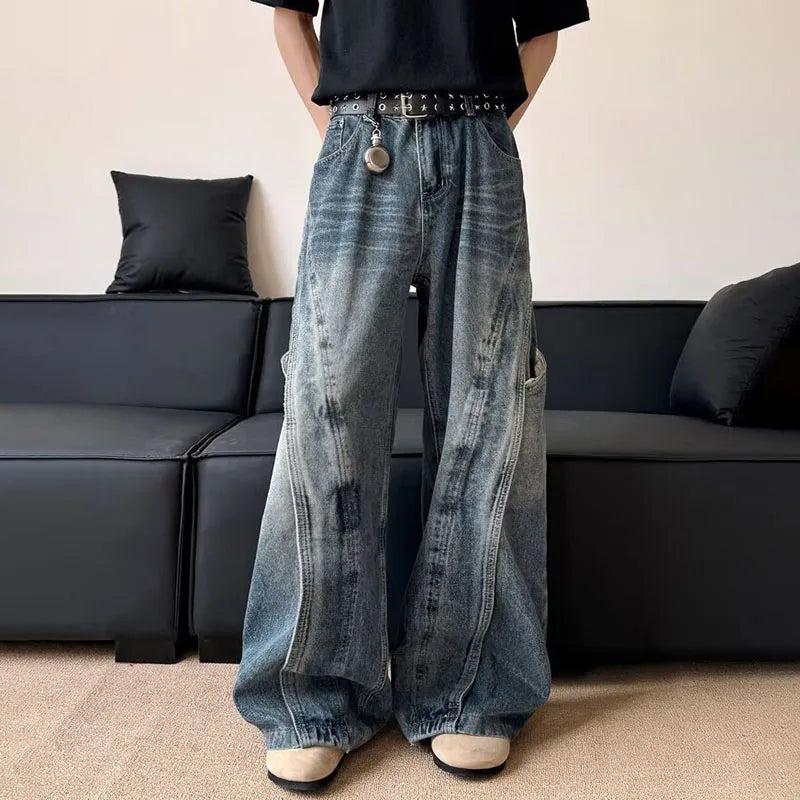 Korean Retro Jeans Men'S Curved Knife Pants Design Sense Vintage
