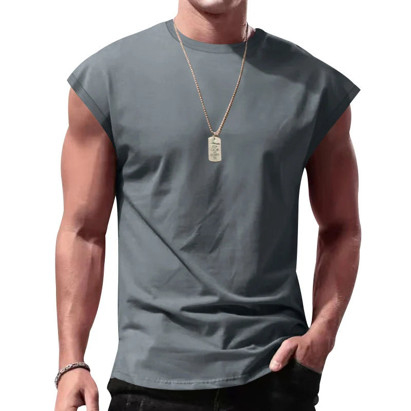 Men's Loose Short Sleeve T-Shirt round Neck Sleeveless Casual